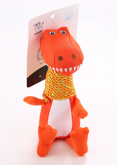 Plush Dinosaur Dog Toy with Sound and Chew Features
